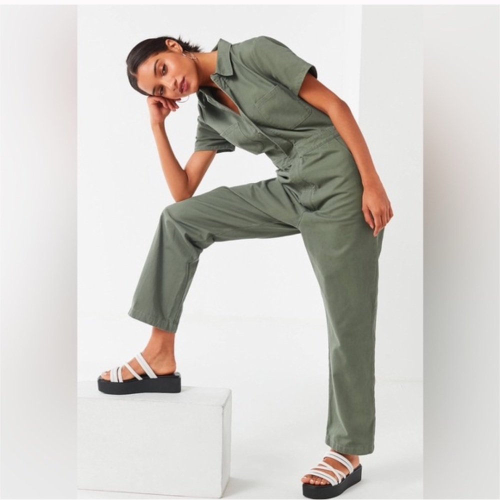 Urban Outfitters Olive Utility Short-Sleeve Jumpsuit